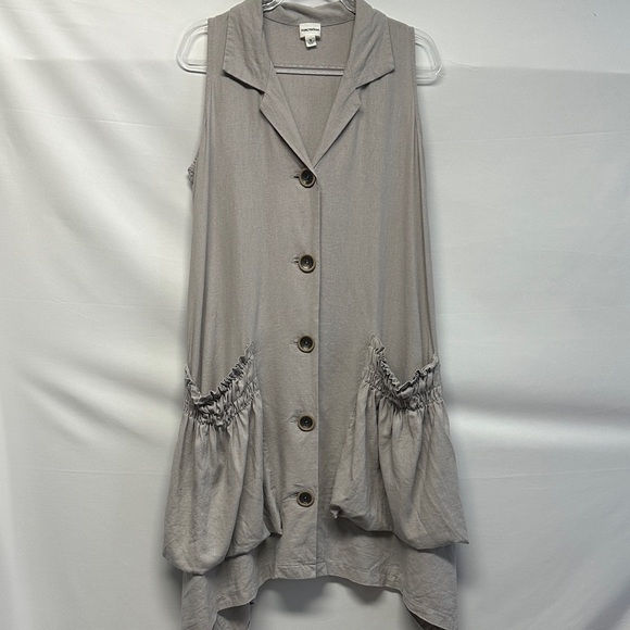 For Cynthia Linen Blend Sleeveless Shark Bite Hem Dress w/Pockets M - Picture 2 of 5